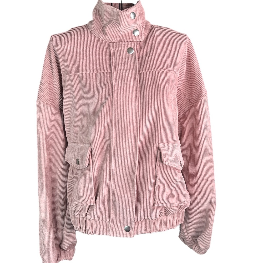 Blu Pepper Pink Bomber Jacket with High Collar